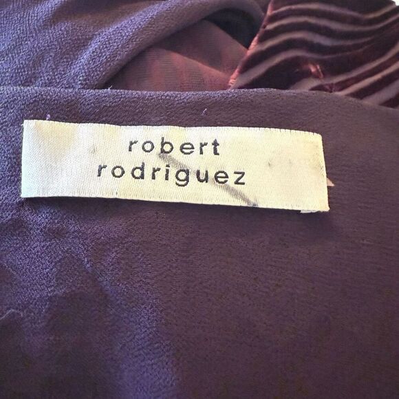 Robert Rodriguez Burgundy Striped Velvet Burnout Asymmetric Hem Maxi Dress Sz 10 - Picture 13 of 13